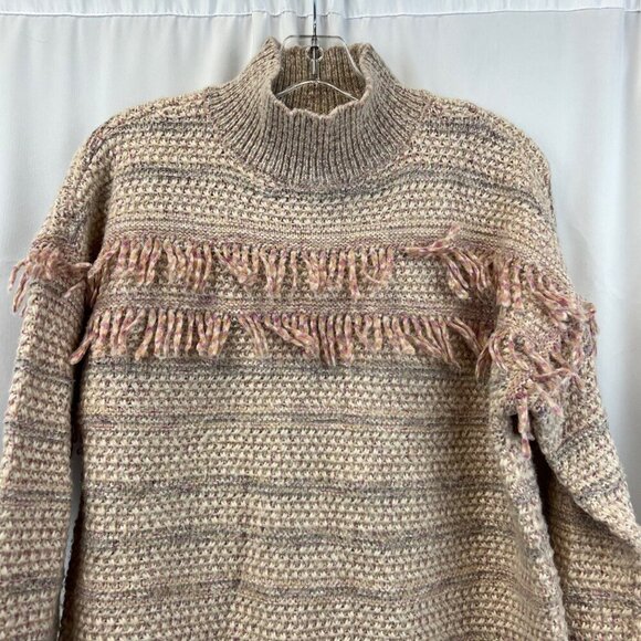 Loft Mock Neck Pink/Multi Knit Sweater Long Sleeve Size Small Fringe - Picture 2 of 9